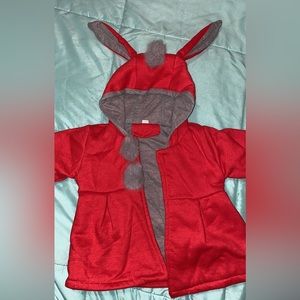 Red and grey, soft bunny coat size 12Months